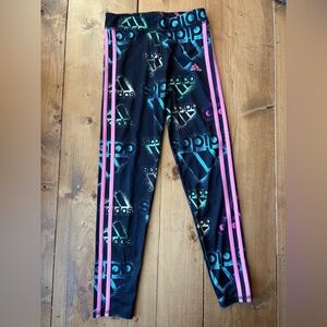 Adidas Girls Black Leggings with Pink and Blue Accents